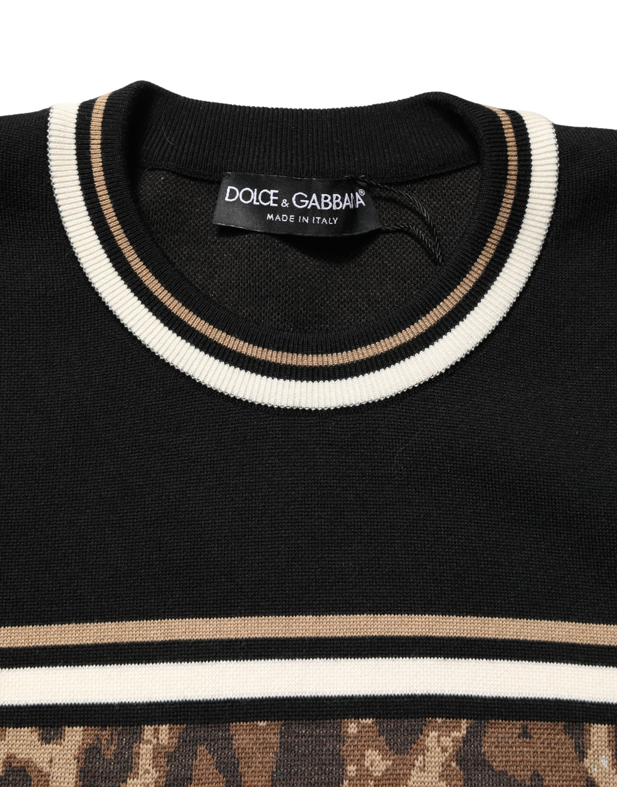 Dolce & Gabbana Men's Regular Fit Crew Neck Virgin Wool & Nylon Sweatshirt - Black Print