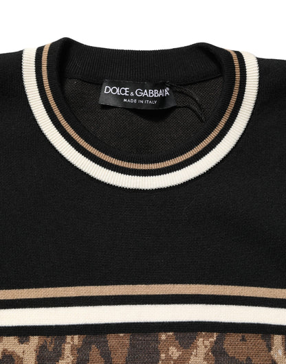 Dolce & Gabbana Men's Regular Fit Crew Neck Virgin Wool & Nylon Sweatshirt - Black Print