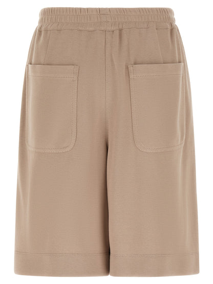 Bermuda Shorts by Brunello Cucinelli for women in polyamide cotton satin brown presents a contemporary silhouette, showcasing a contemporary with a refined short and elegant .