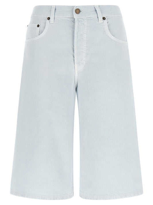 Bermuda Shorts by Haikure for women in linen cotton twill & suede leather light-blue features an tailored silhouette, showcasing a tailored wide with a short and for a sophisticated look.