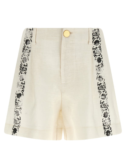 Alberta Ferretti Bicolor Linen Bermuda Shorts
