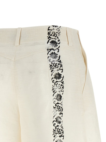 Alberta Ferretti Bicolor Linen Bermuda Shorts