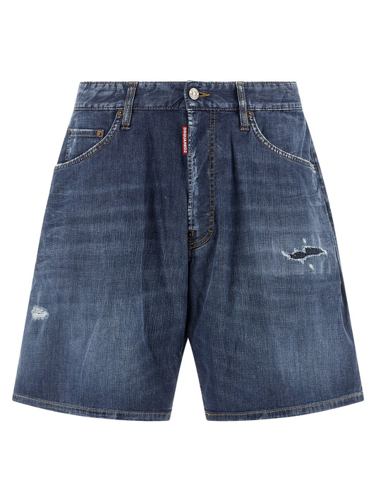 Denim Shorts by Dsquared² for men in stretch denim cotton blue features an stylish relaxed-fit with a short and , showcasing an stylish silhouette for a premium, high-fashion look.
