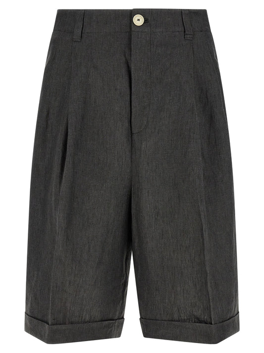 Bermuda Shorts by Jacquemus for men in linen gray & striped presents a sleek silhouette, featuring a sleek wide with a refined short and a sophisticated mid rise.
