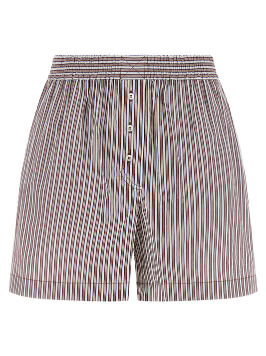 Bermuda Shorts by Brunello Cucinelli for women in cotton & silk bordeaux, signature & striped features a eye catching flared and short with a eye catching .