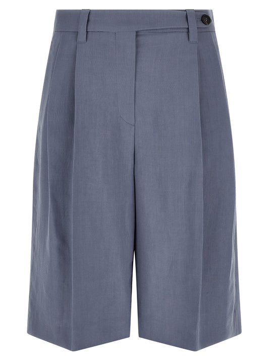Bermuda Shorts by Brunello Cucinelli for women in viscose linen twill blue features an nuanced silhouette, showcasing a nuanced wide with a short cut and for a sophisticated, premium finish.