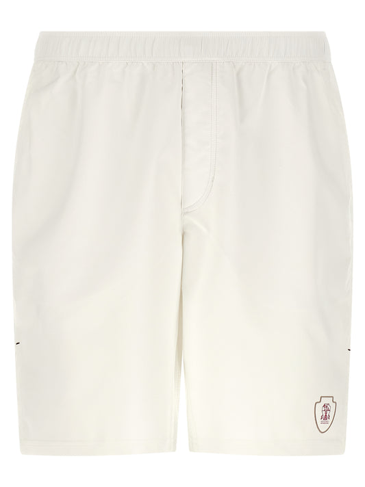 Bermuda Shorts by Brunello Cucinelli for men in polyester polyurethane & nylon white & print features a sartorial silhouette, showcasing a sartorial and short with a sophisticated for a sartorial look.