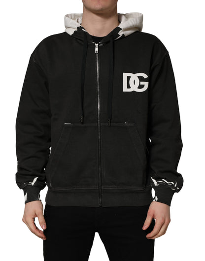 Dolce & Gabbana Men's Regular Fit Cotton Sweatshirt Hoodie - Black White Print