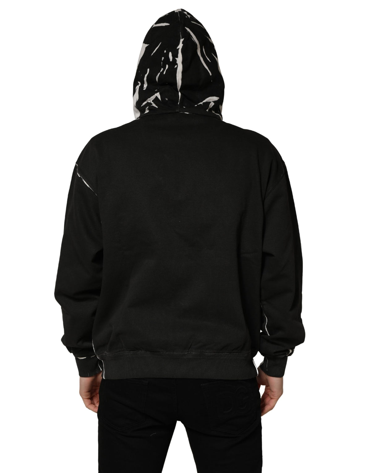 Dolce & Gabbana Men's Regular Fit Cotton Sweatshirt Hoodie - Black White Print