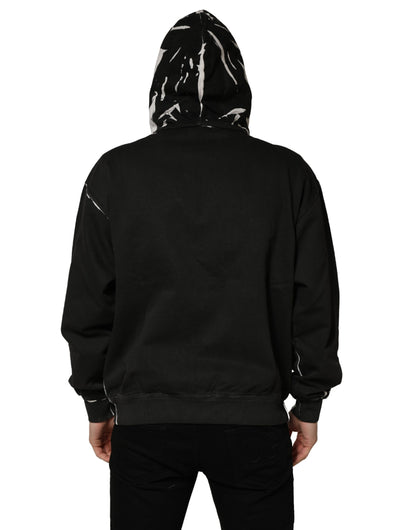 Dolce & Gabbana Men's Regular Fit Cotton Sweatshirt Hoodie - Black White Print