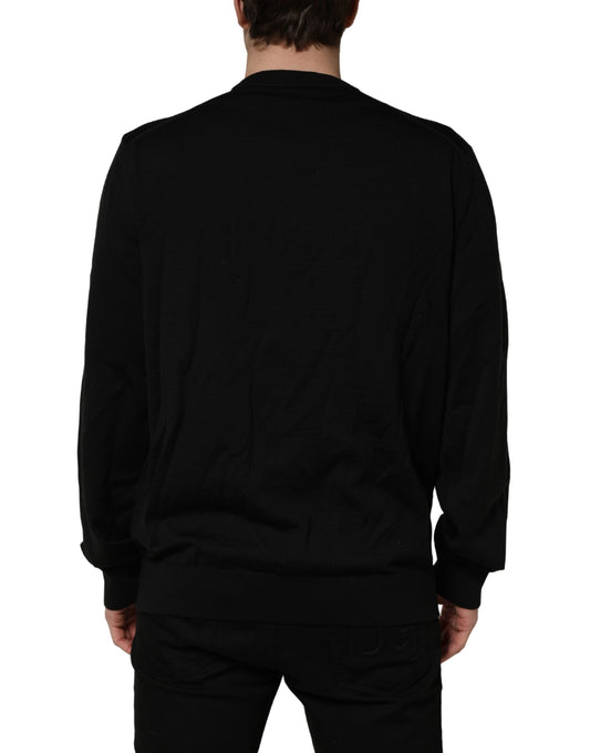 Dolce & Gabbana Black Graphic Logo Crew Neck Wool Pullover Sweater