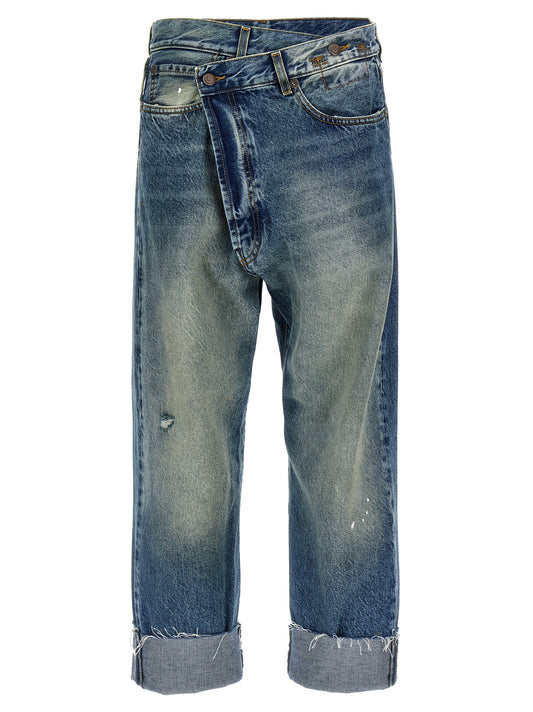 Jeans by R13 for women in cotton denim & patent leather blue & signature features a refined silhouette with a refined straight-leg, defined by a and a refined long for a refined finish.