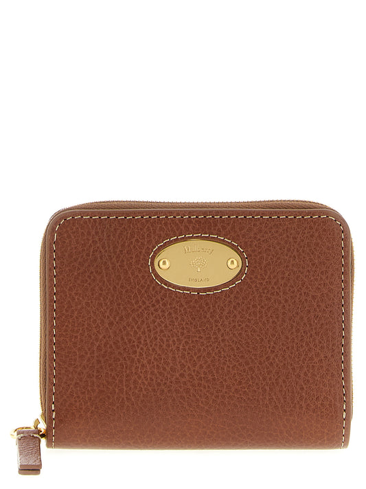 Cardholder Card Case by Mulberry for women in leather & metal brown & signature features a sleek silhouette, showcasing the sleek design of the Leather & Metal Cardholder Card Case with functional card-organization zip-around for a premium look.