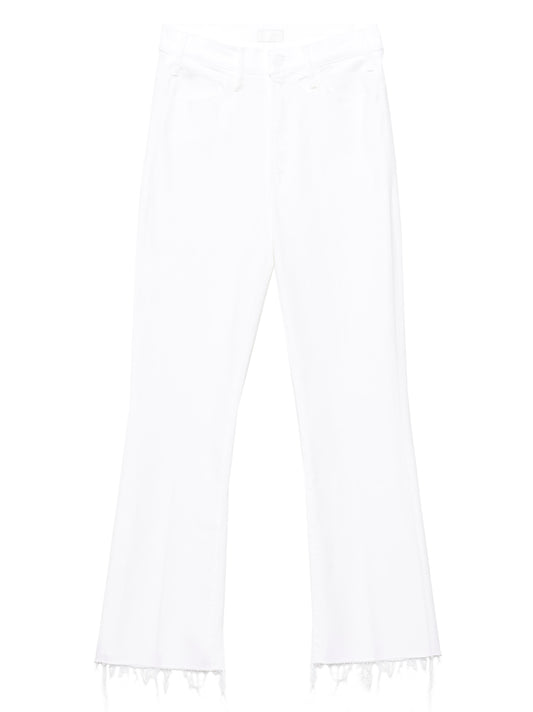 Jeans by Mother Denim for women in stretch denim cotton polyester white presents a refined pantology silhouette, artfully defined by a refined pantology flared, long, and a sophisticated .