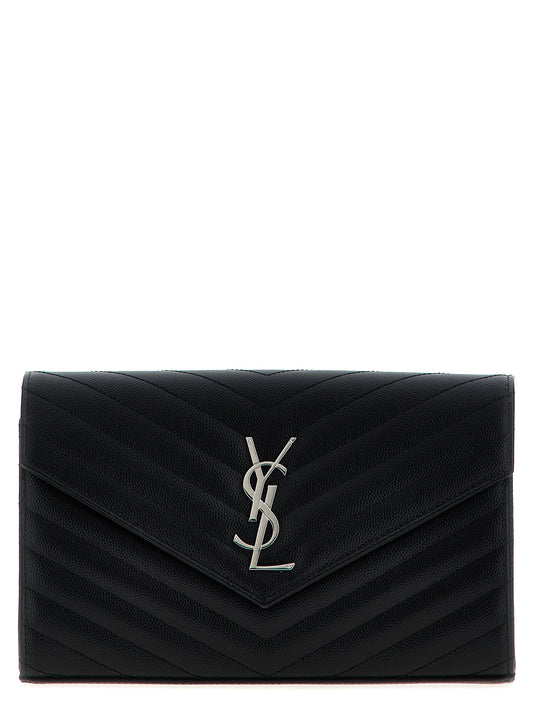 Saint Laurent Cassandre De Poudre Calfskin Leather Quilted Flap Clutch Handbag - Black