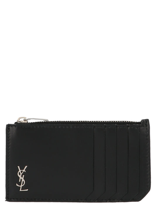 Cardholder Card Case by Saint Laurent for men in bos taurus calfskin leather black & silver features a distinguished silhouette, showcasing the distinguished design of the Bos Taurus Calfskin Leather Cardholder Card Case with refined card-organization.
