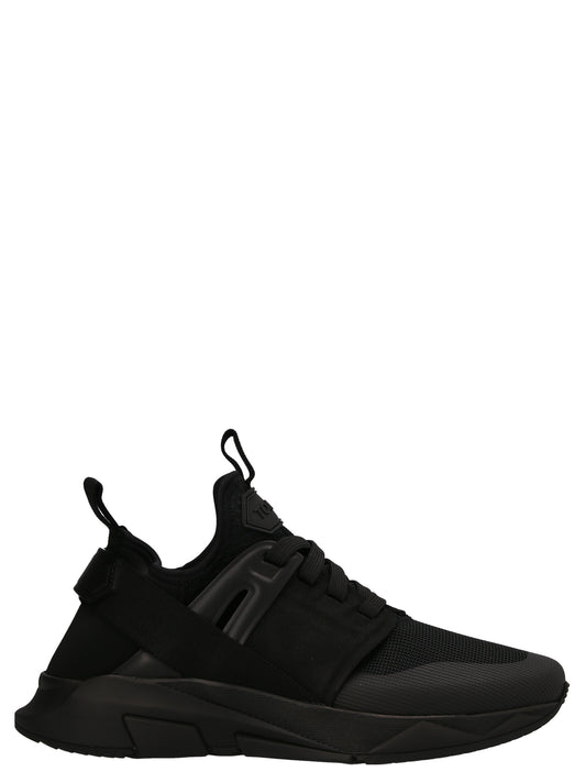 Athletic Sneakers by Tom Ford for men in poly cotton viscose & leather black showcases an impeccable silhouette, defined by an impeccable athletic style design that perfectly captures the essence of the Men's Athletic Poly Cotton Viscose & Leather Sneakers.