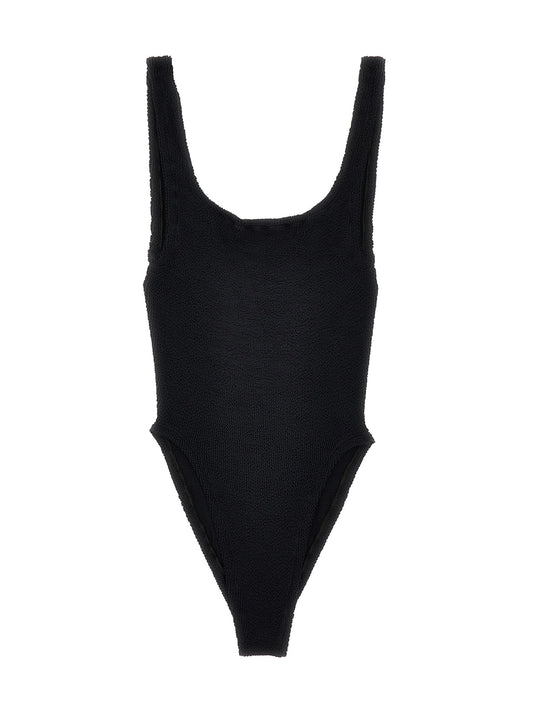 One-Piece Swimsuit by Hunza G for women in stretch polyamide black & signature features a ethereal silhouette, artfully capturing the essence of Women's Stretch Polyamide One-Piece Swimsuit with its ethereal design and refined cut.