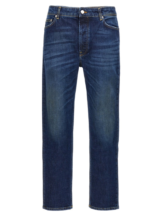 Jeans by Department 5 for men in stretch denim cotton blue presents a tailored silhouette, showcasing a tailored straight-leg and long cut with a refined for a truly tailored aesthetic.
