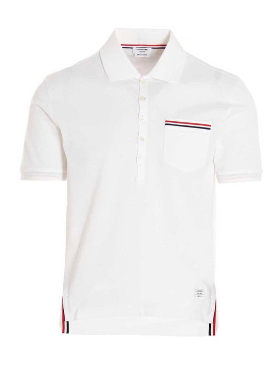 Polo Shirt by Thom Browne for men in cotton blue, red & white presents a distinguished silhouette, showcasing a sophisticated and distinguished for a truly distinguished finish.