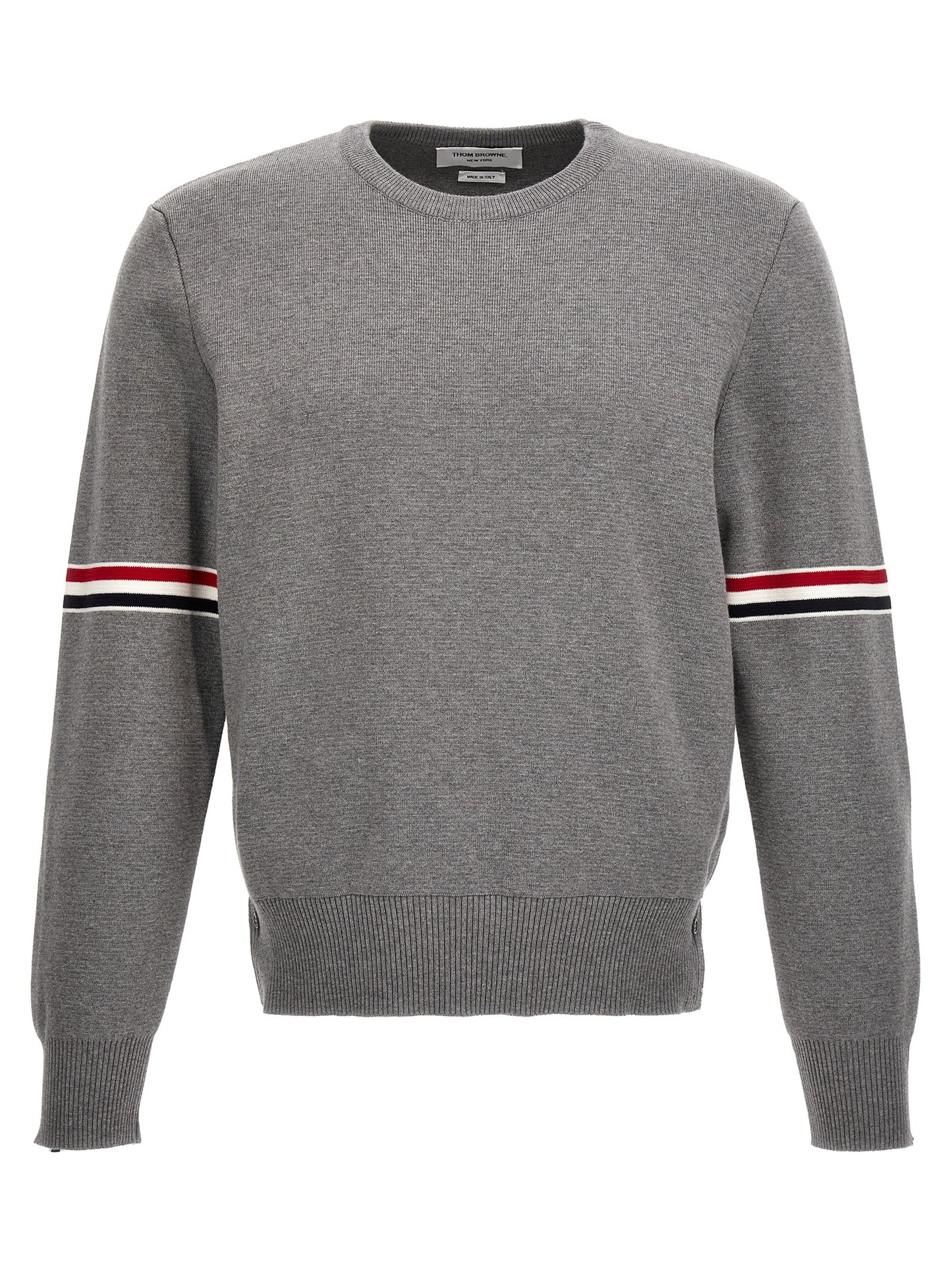 Cardigan by Thom Browne for men in cotton gray, patterned & signature features an crisp silhouette, showcasing a sophisticated and detail for a truly crisp finish.