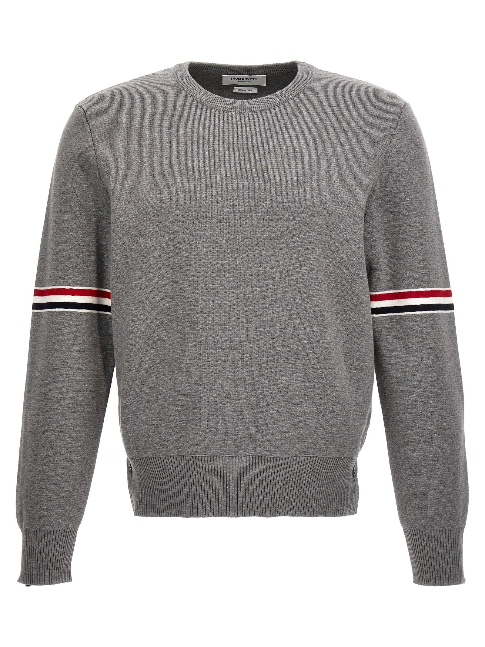 Cardigan by Thom Browne for men in cotton gray, patterned & signature features an crisp silhouette, showcasing a sophisticated and detail for a truly crisp finish.
