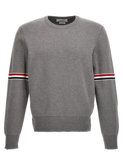 Cardigan by Thom Browne for men in cotton gray, patterned & signature features an crisp silhouette, showcasing a sophisticated and detail for a truly crisp finish.