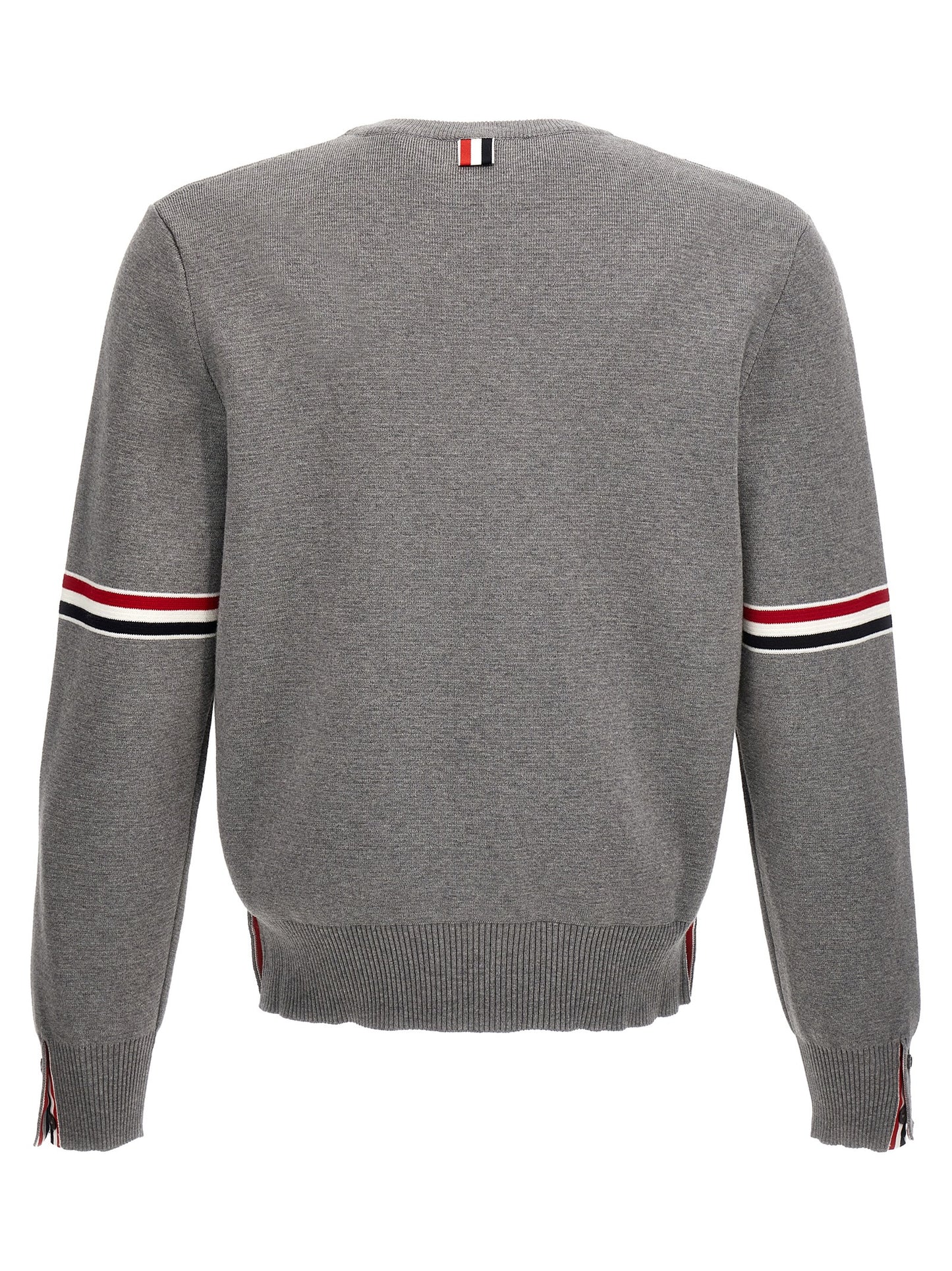 Cardigan by Thom Browne for men in cotton gray, patterned & signature presents a textural silhouette, artfully finished with a textural and for a sophisticated, textural look.