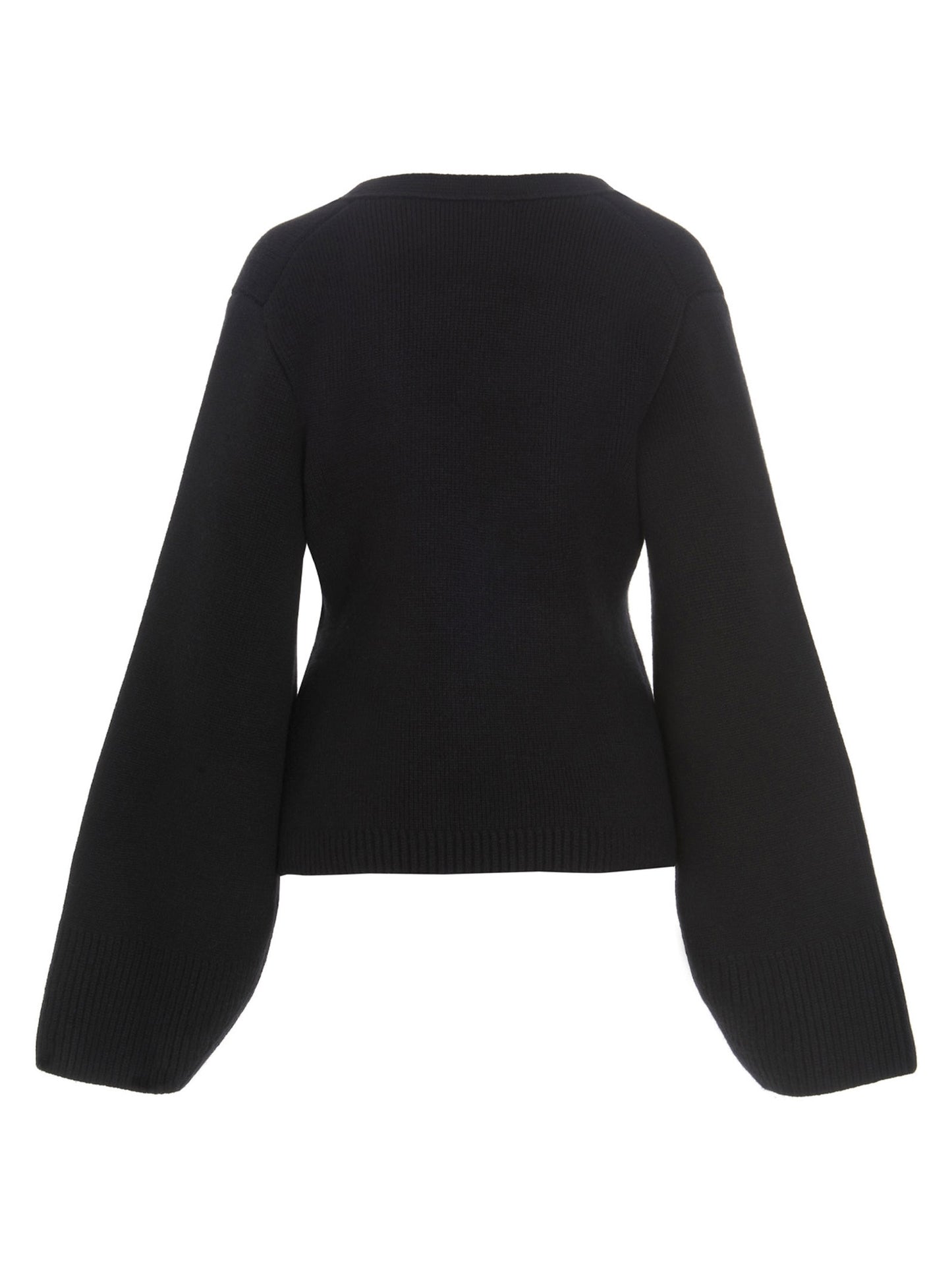 Cardigan by Khaite for women in cashmere black presents a textural silhouette, artfully finished with a textural v-neck neckline and for a sophisticated, textural look.