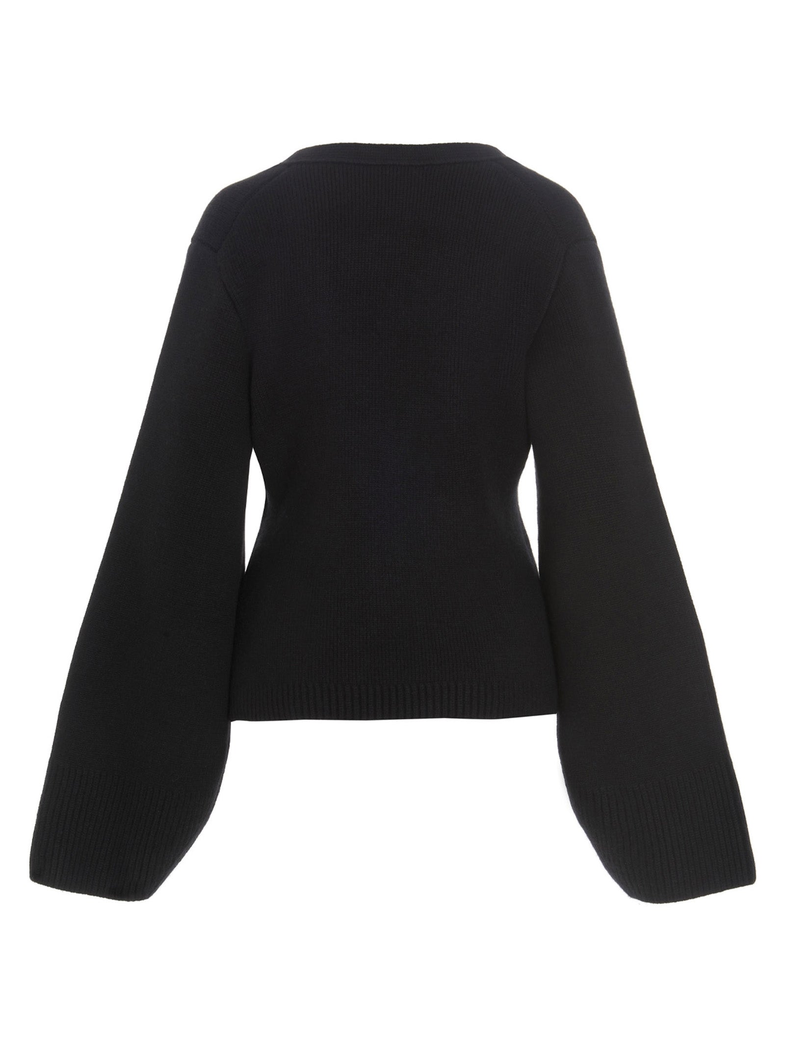 Cardigan by Khaite for women in cashmere black presents a textural silhouette, artfully finished with a textural v-neck neckline and for a sophisticated, textural look.