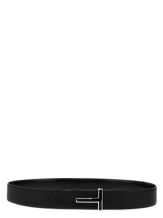 Belt by Tom Ford for men in bos taurus grained calfskin leather black & silver features a bohemian chic silhouette, showcasing the bohemian chic Bos Taurus Grained Calfskin Leather Belt design with a sophisticated bohemian chic finish.