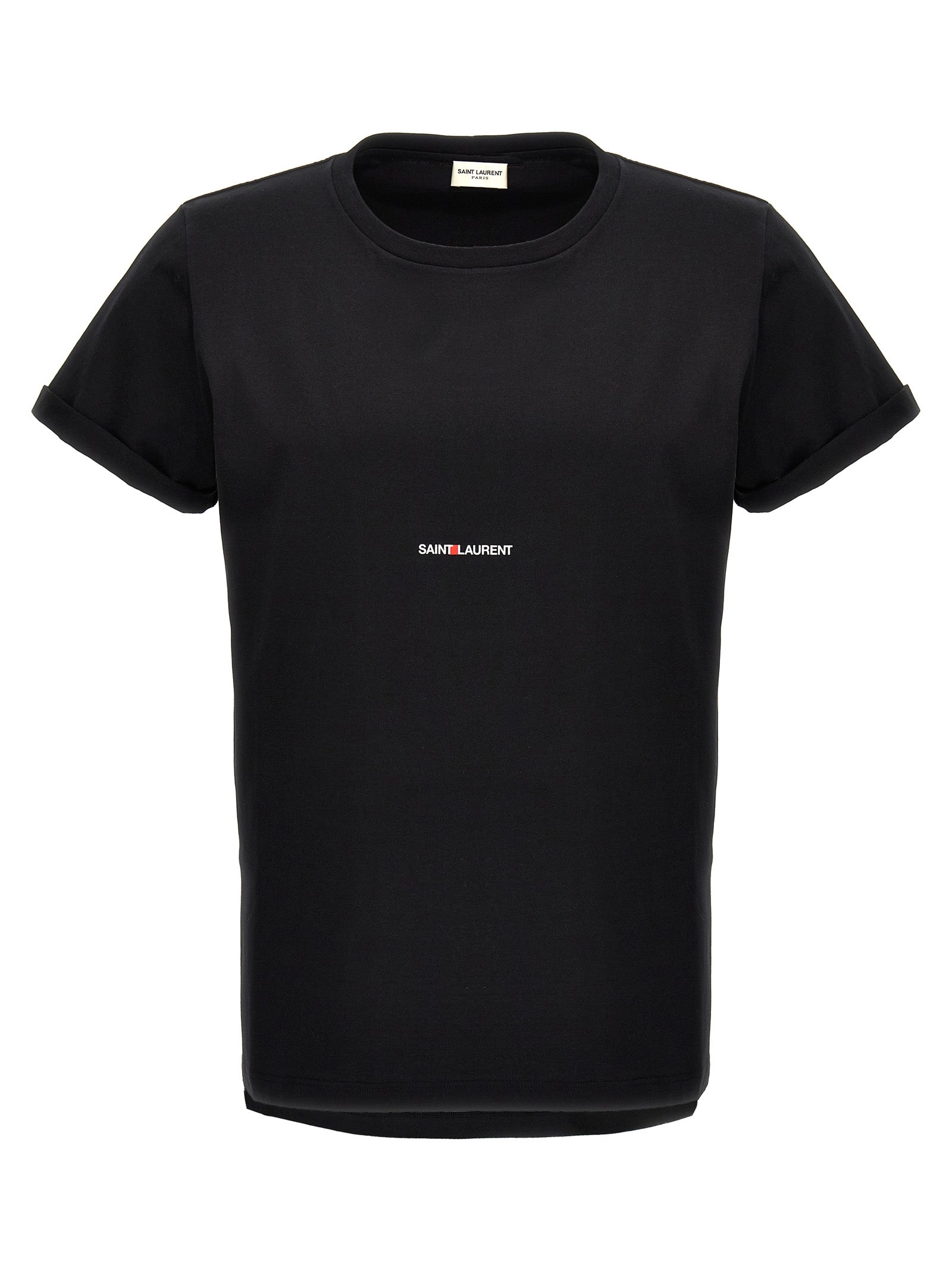 T-Shirt by Saint Laurent for men in cotton black & print features an edgy silhouette, meticulously detailed with a sophisticated and for a truly edgy finish.