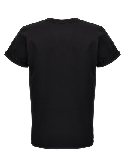 T-Shirt by Saint Laurent for men in cotton black & print showcases a fashionable silhouette, elegantly detailed with a fashionable and for a sophisticated, high-fashion look.