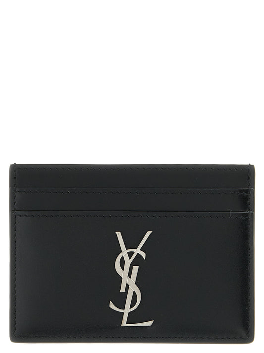 Cardholder Card Case by Saint Laurent for men in calfskin leather black & silver features an meticulous design, elegantly showcasing the refined Icon Calfskin Leather Cardholder Card Case aesthetic while integrating sophisticated card-organization.