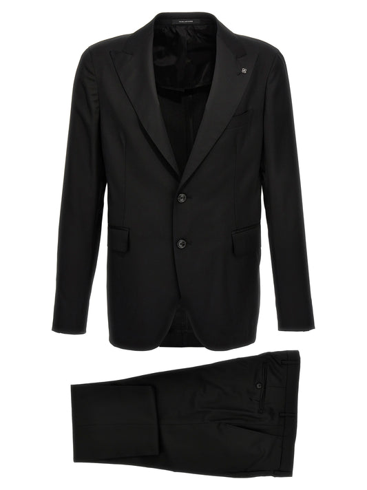 Pant Suit by Tagliatore for men in virgin wool black showcases a sartorial silhouette, artfully detailed with a sophisticated and a sartorial for a refined, high-fashion aesthetic.