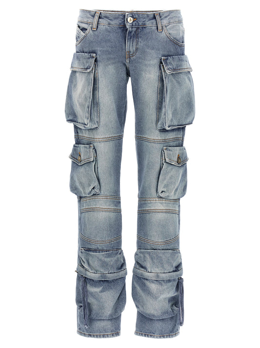 Cargo Pants by The Attico for women in denim cotton light-blue features an smart casual skinny-leg & skinny and long, expertly tailored with a low rise and smart casual utilitarian details for a sophisticated look.