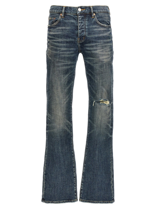 Jeans by PURPLE for men in stretch denim cotton blue & purple features an sartorial flared and long with a cut for a sartorial finish.
