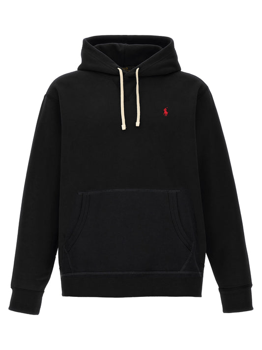 Sweatshirt Hoodie by Polo Ralph Lauren for men in cotton polyester black & signature features an dramatic silhouette, showcasing a sophisticated hooded neckline and dramatic for a refined, modern aesthetic.