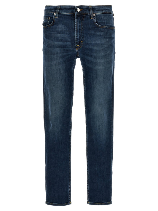 Jeans by Department 5 for men in stretch denim cotton blue features an sartorial straight-leg and long with a cut for a sartorial finish.