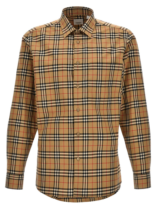 Shirt by Burberry for men in cotton beige, signature & print presents a discerning silhouette, showcasing a sophisticated and for a truly discerning finish.