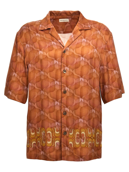 Shirt by Dries Van Noten for men in viscose multicolor & patterned features an architectural silhouette with a refined short-sleeve and elegant for a architectural look.