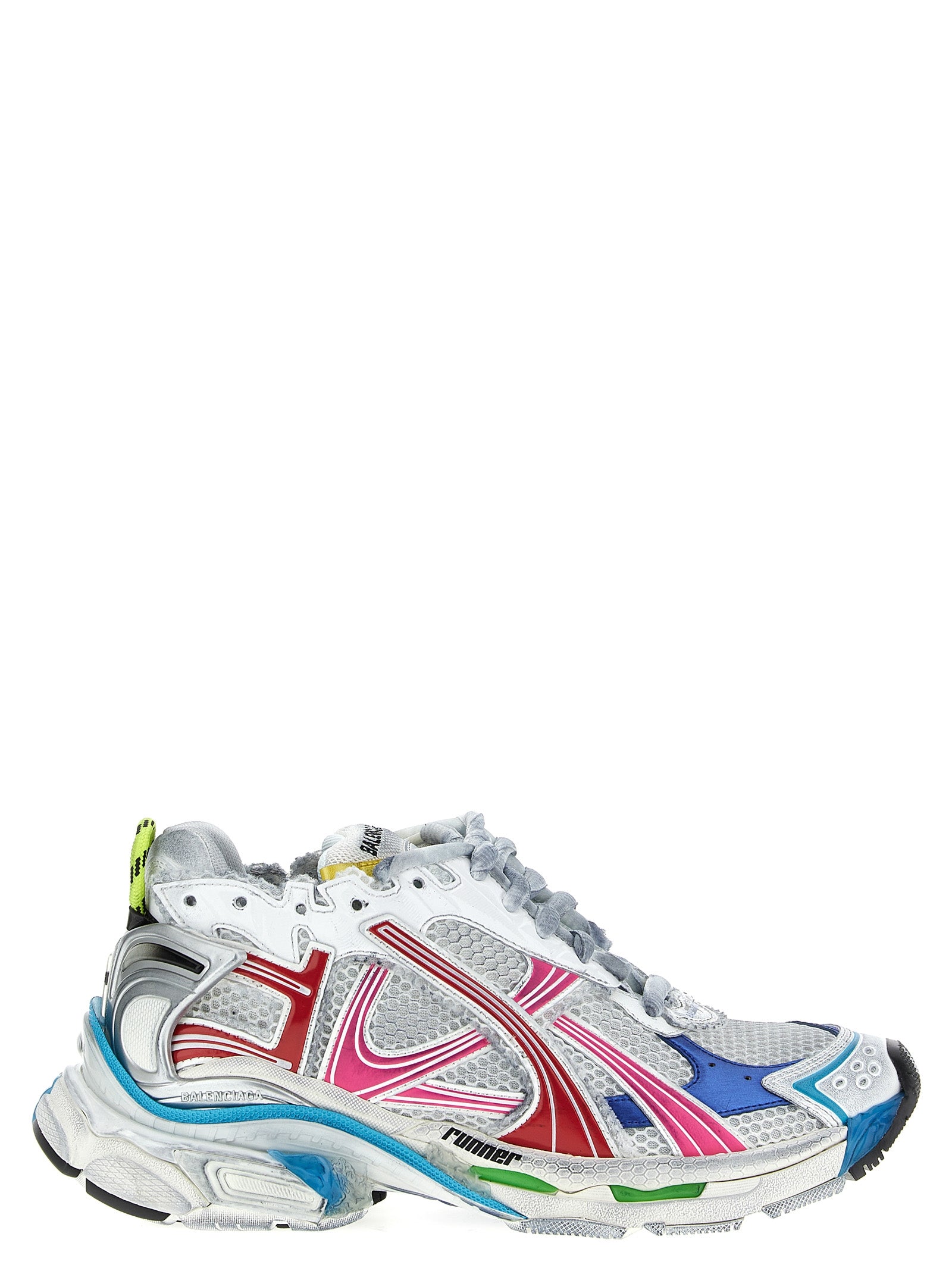 Athletic Sneakers by Balenciaga for women in nylon polyester mesh multicolor showcases an impeccable silhouette, defined by an impeccable athletic style design that perfectly captures the essence of the Women's Athletic Nylon Polyester Mesh Sneakers.