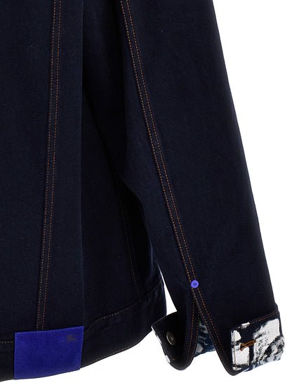 Trucker Jacket by Burberry for men in denim cotton blue, rose & print features a city-ready silhouette, detailed with pockets and a city-ready .