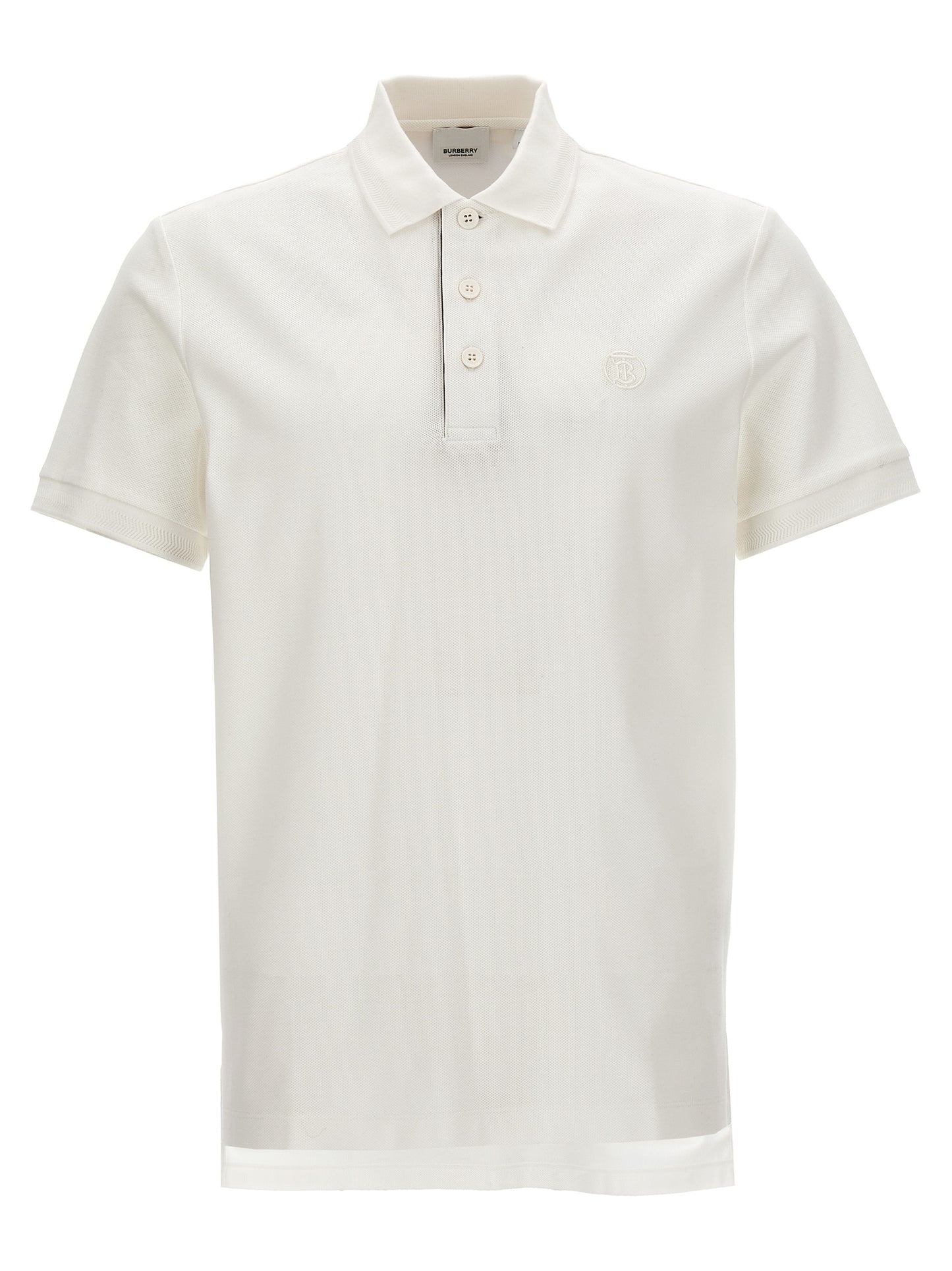 Polo Shirt by Burberry for men in cotton white showcases a sharp silhouette, detailed with a refined and sharp for a sophisticated finish.