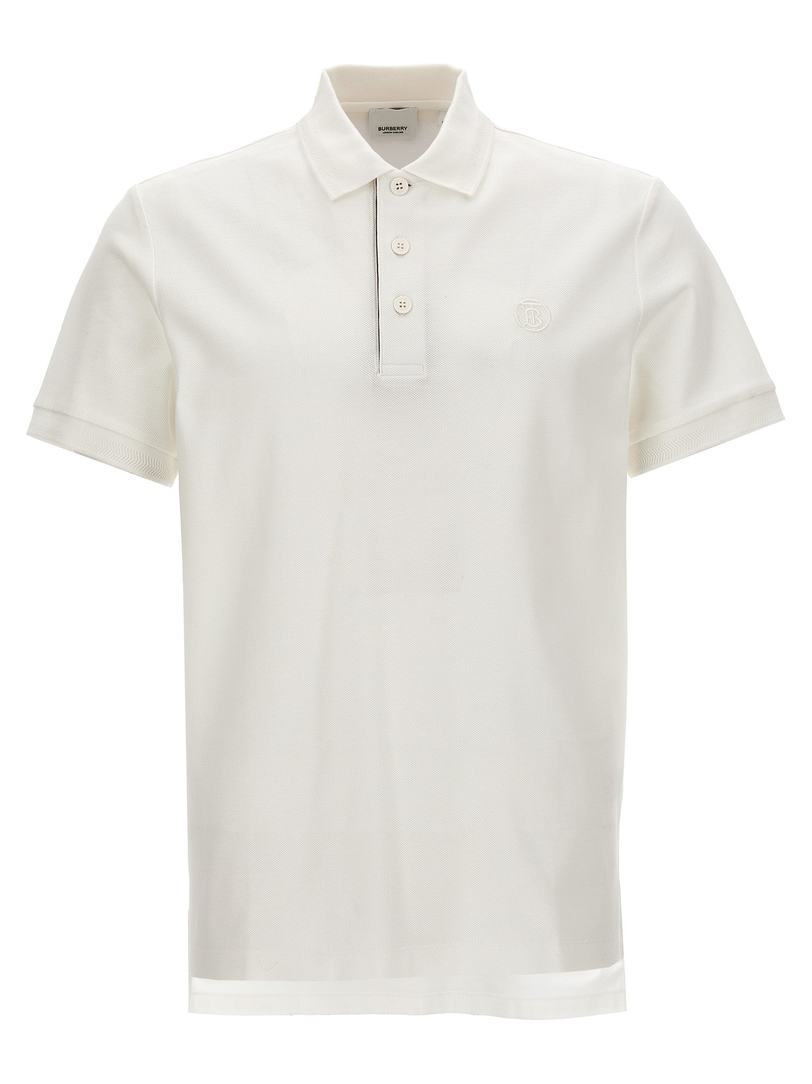 Polo Shirt by Burberry for men in cotton white showcases a sharp silhouette, detailed with a refined and sharp for a sophisticated finish.