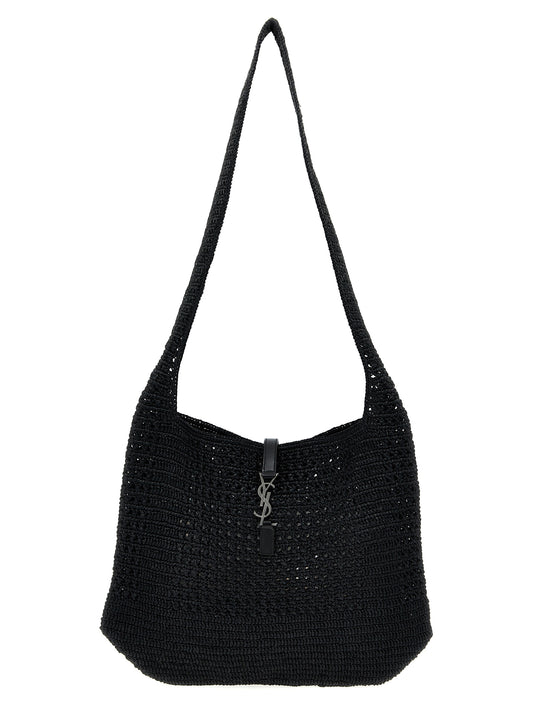 Shopper Tote Bag by Saint Laurent for unisex in raffia polyurethane leather black features an metropolitan chic Le 5 A 7 Crochet Raffia Polyurethane Leather Shopper Tote Bag design with a secure , metropolitan chic , and versatile shoulder-strap for a metropolitan chic look.