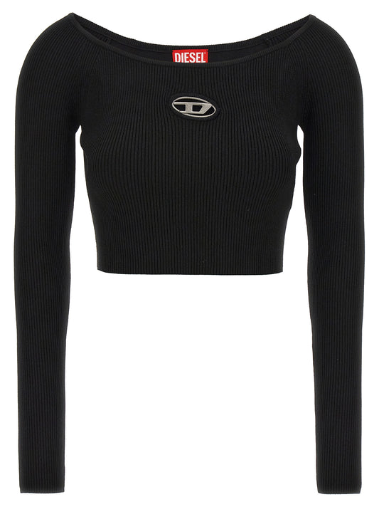 Cardigan by Diesel for women in viscose & polyester black & patterned features an crisp silhouette, showcasing a sophisticated boat neckline and long-sleeve detail for a truly crisp finish.