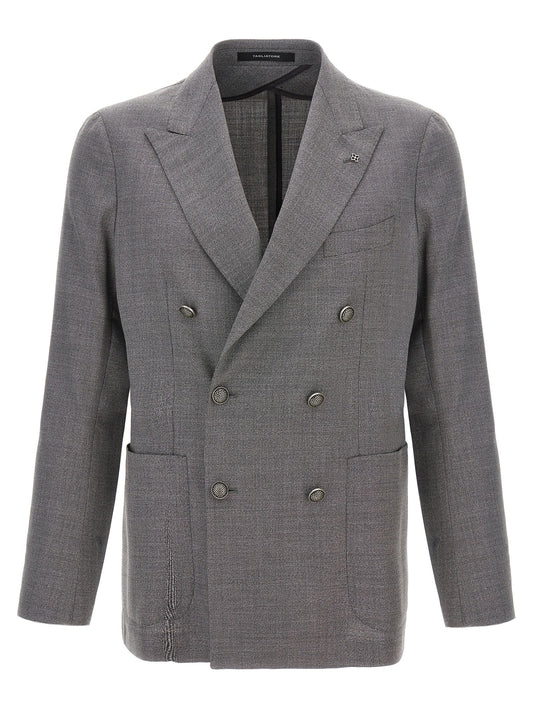 Blazer by Tagliatore for men in virgin wool gray features an crisp silhouette with sophisticated and a crisp for a truly crisp finish.