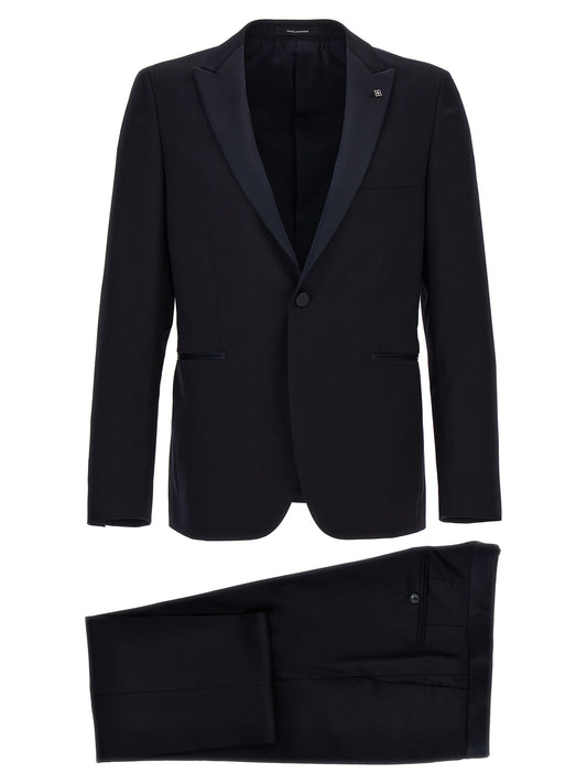 Blazer by Tagliatore for men in virgin wool blue showcases a discerning silhouette, elegantly detailed with a sophisticated split neckline and premium for a truly discerning finish.