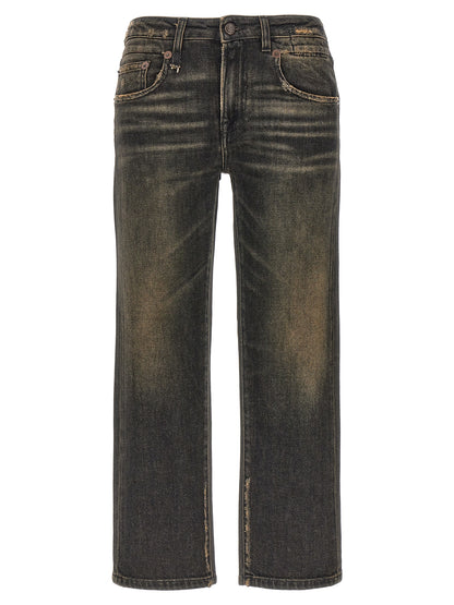 R13 Black Cotton Boyfriend Jeans